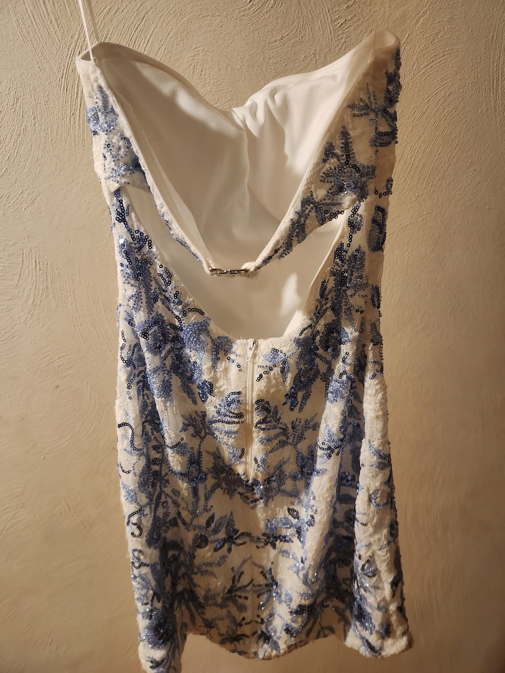 Blue & White Sequin Floral Mini Dress